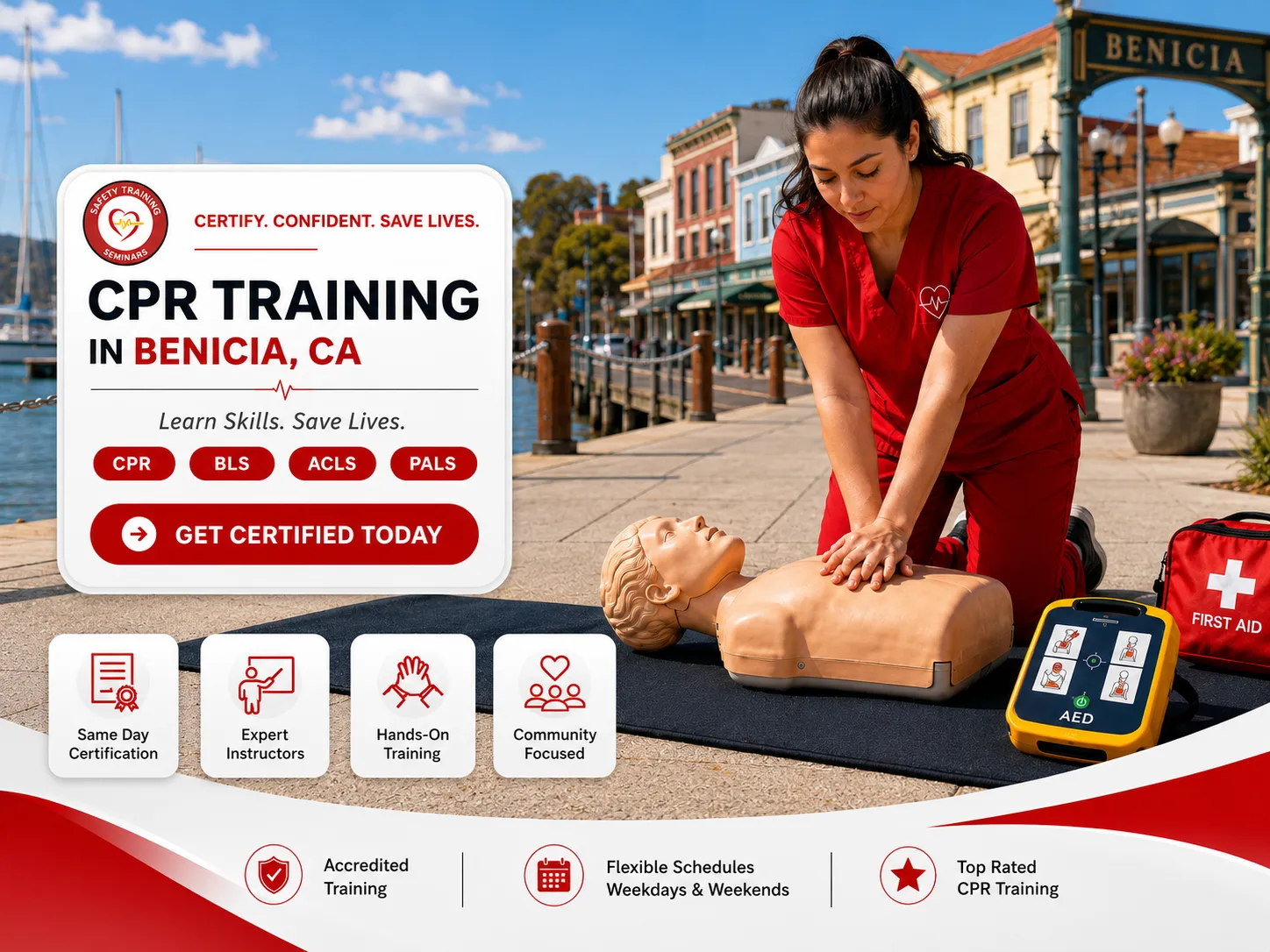 AHA BLS provider course with CPR mannequins in Benicia, CA
